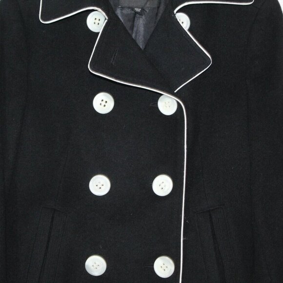 Express womens peacoat size 8 black white piping buttons wool casual mod retro - Picture 3 of 10